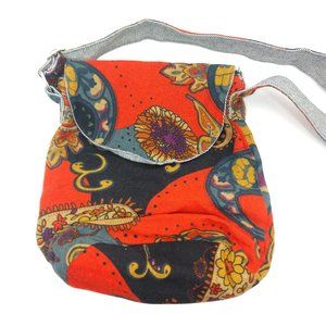 3/$20🖤Red Cotton Floral Paisley Small Crossbody Purse